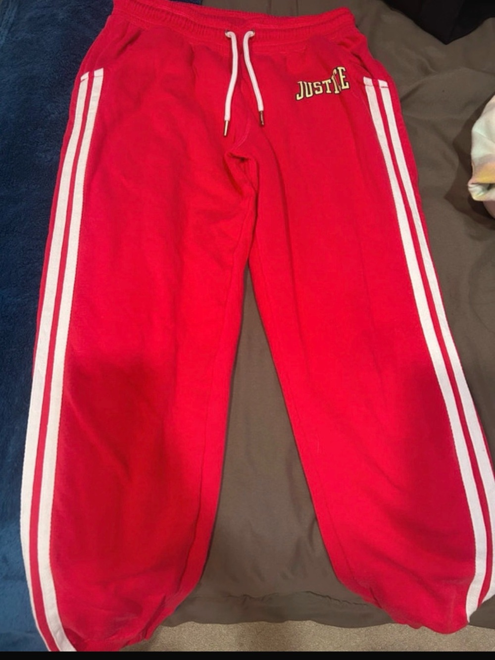 Justice Red Sweatpants with White Side Stripes